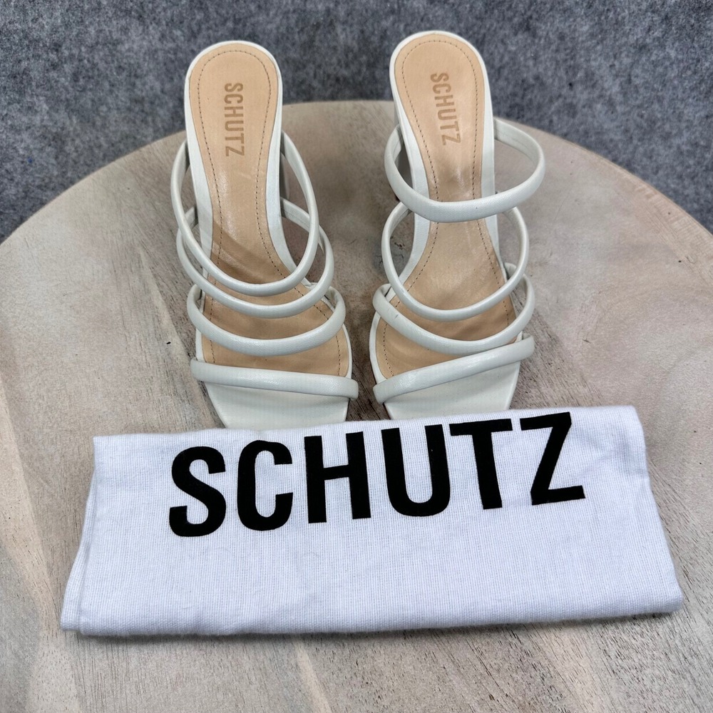 Schutz Felisa Pearl White Leather Multi Strap Block Heel Sandals 8.5 Made Brazil View 3